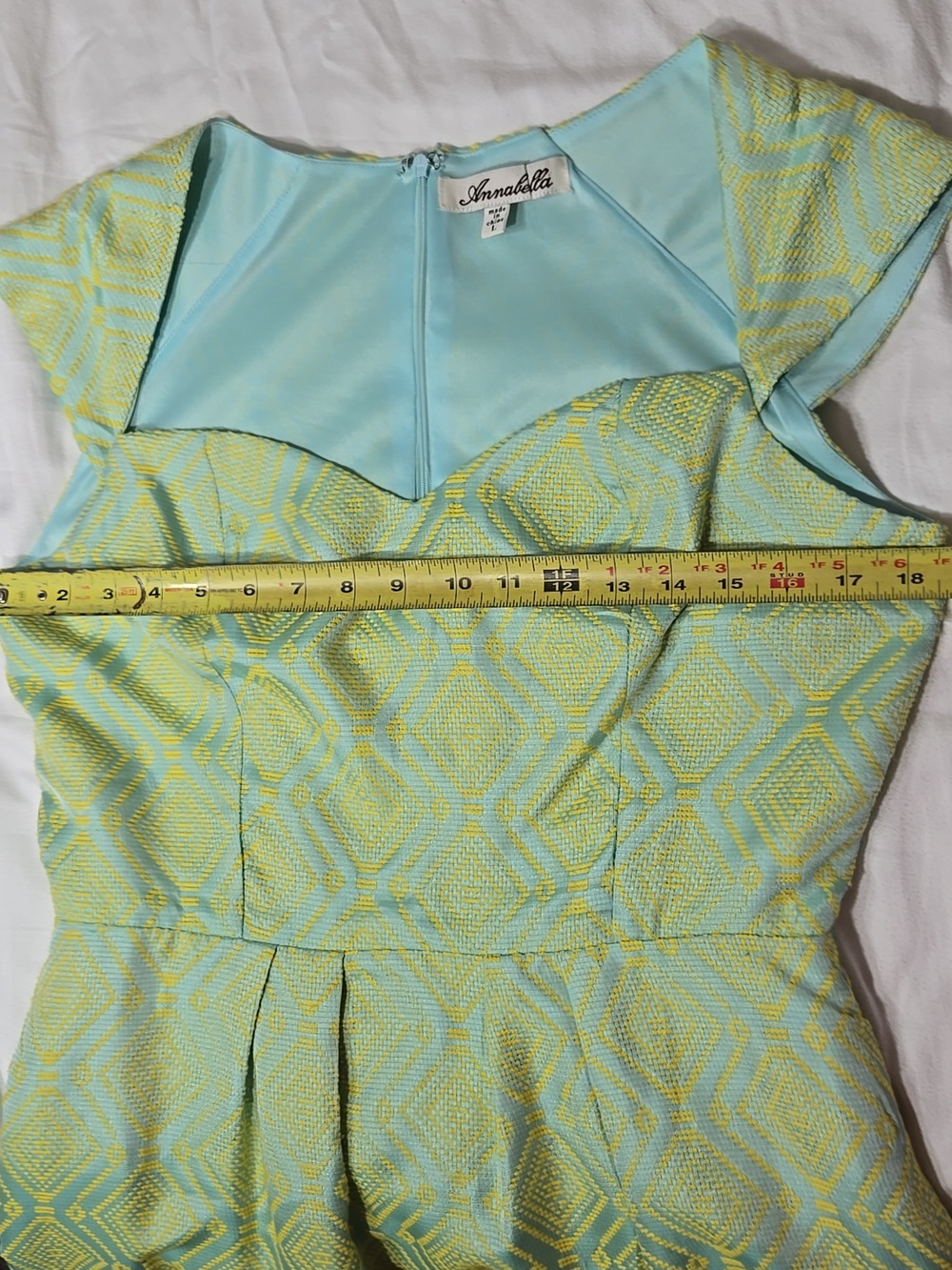 Annabella Fit And Flare Dress Sz Large Green/blue - Picture 9 of 9